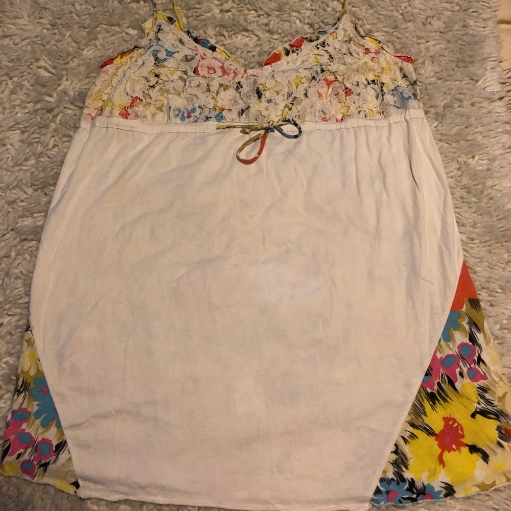 Anthropologie cream tank top with florals